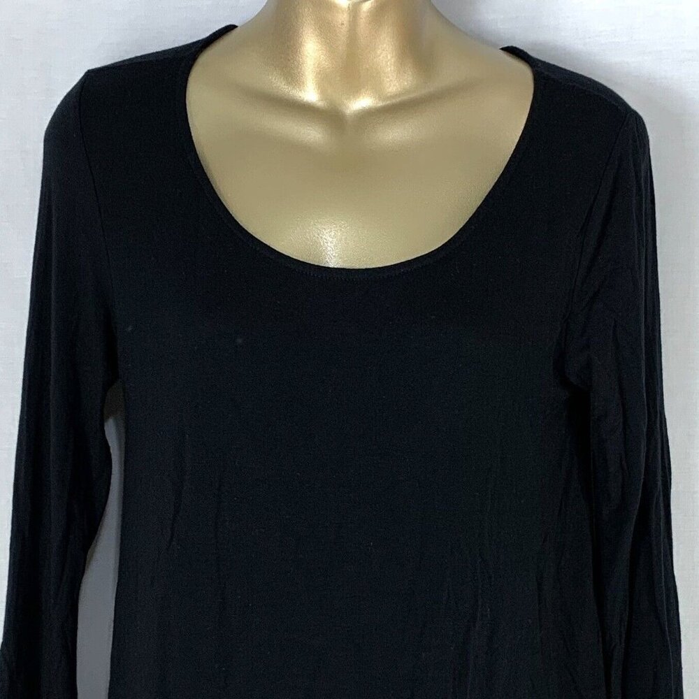 BlueTique Macrame Flower Black Stretch Long Sleeve Shirt Top Womens M Medium